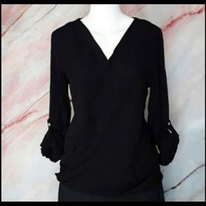 NY&CO SoHo Black Wrap 3/4 Sleeve Blouse Med